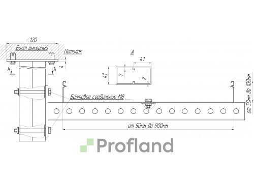 Стойка потолочная двойная L=1000 мм - завод Профленд